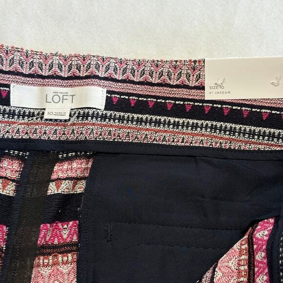 LOFT Jacquard Knit Riviera Shorts(2) Aztec Geometric Pattern Navy Pink Size 10 - Picture 7 of 16
